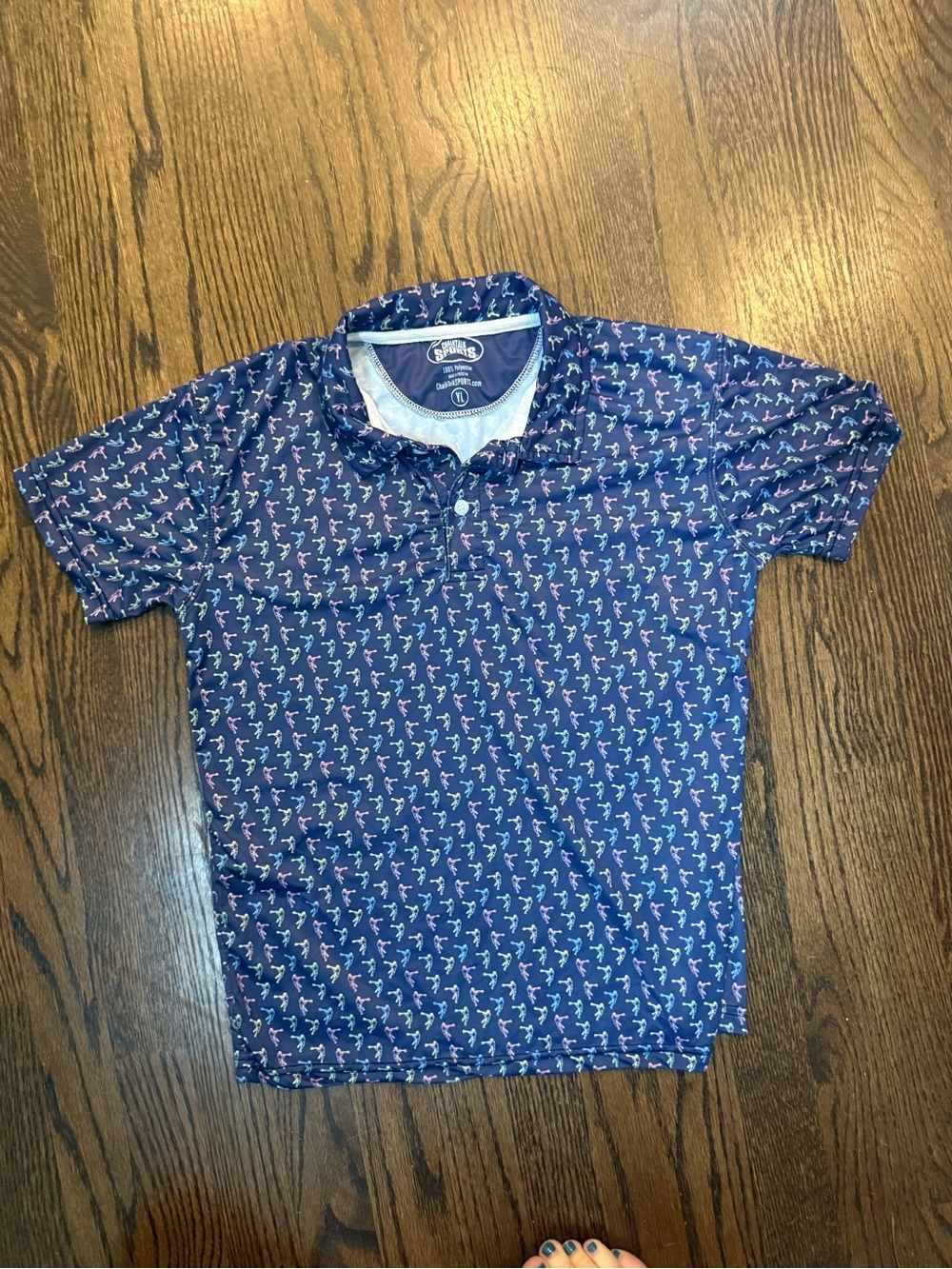 Boys' Navy Polo with Flamingo Print -